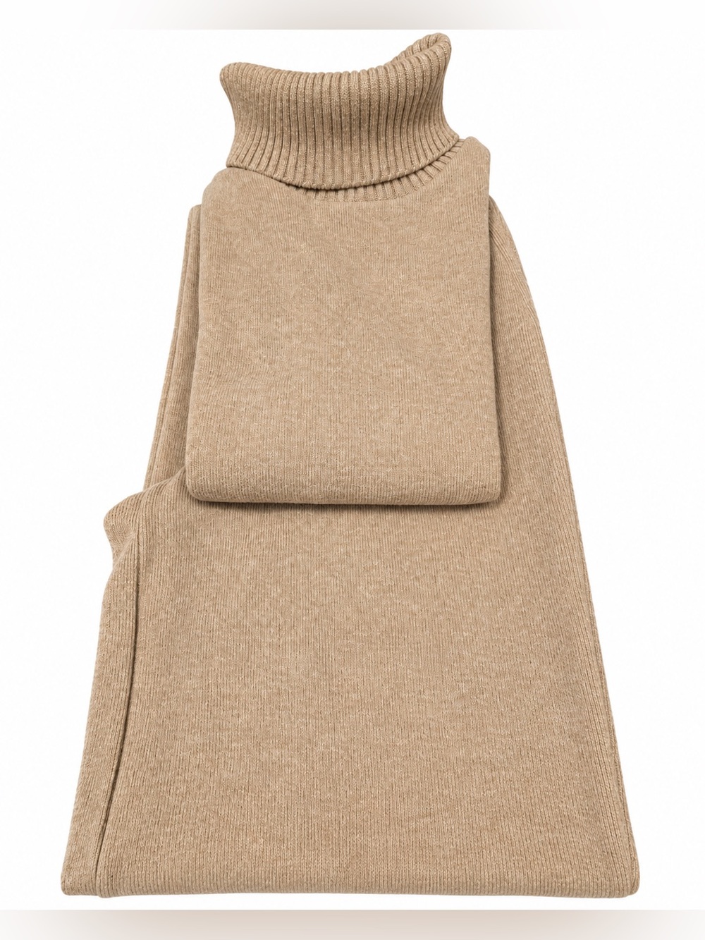 Zara Beige Knit Two-Piece Turtleneck Top & Wide-Leg Pants Set – Size Small